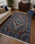 Royal Azure Medallion Handmade 5x7 Turkmen Double Knot Rug