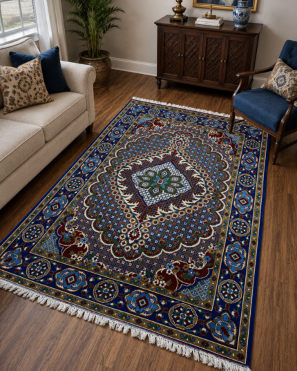 Royal Azure Medallion Handmade 5x7 Turkmen Double Knot Rug